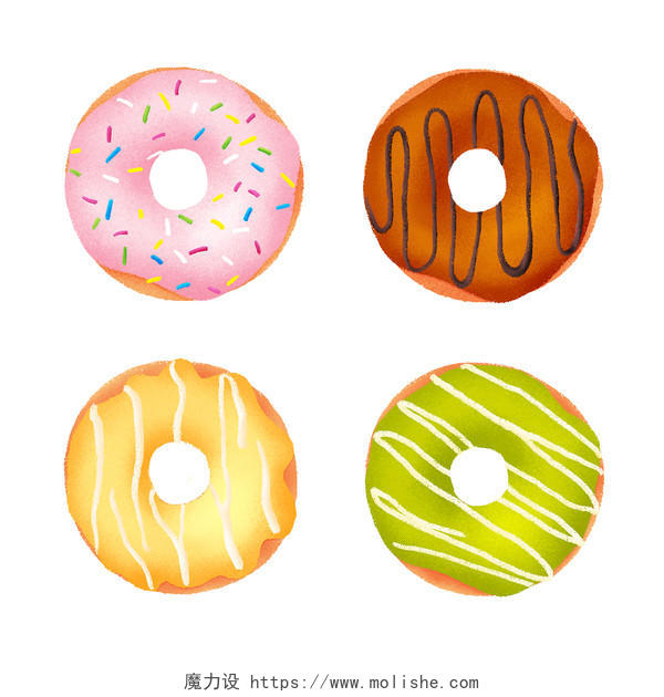 卡通手绘甜甜圈马卡龙色彩甜品甜点美食元素甜甜圈插画甜品甜甜圈